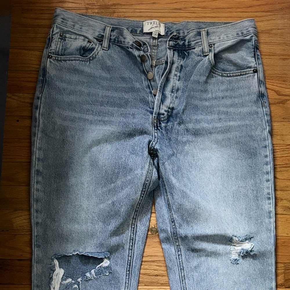 Twelve by Twelve Blue Relaxed Jeans with Distressed Details